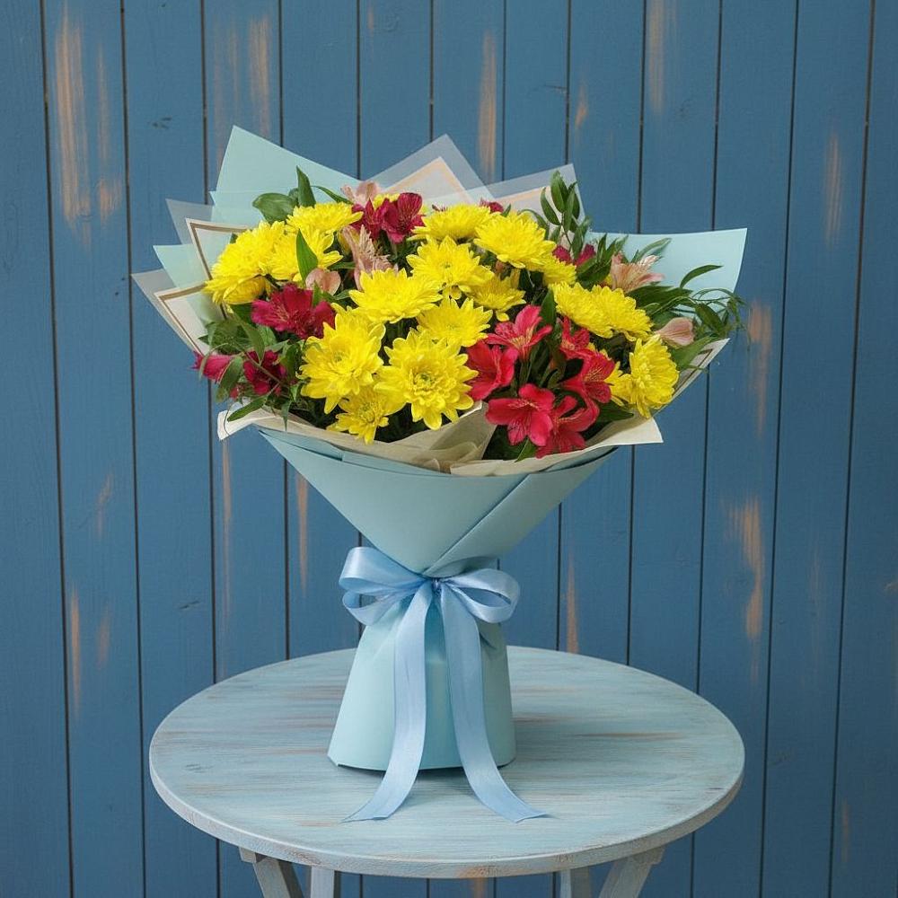 Букет цветов из: Альстромерии и Хризантемы в Зиме