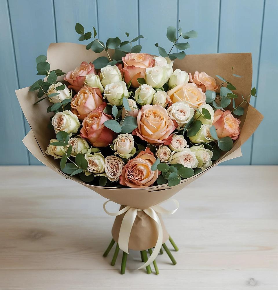 Букет цветов из: Альстромерии и Розы в Зиме