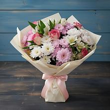 Букет цветов из:  Хризантемы, Альстромерии и Розы #REPLACE_PRED# Зиме