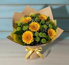 Букет цветов из:  Герберы и Хризантемы в Зиме