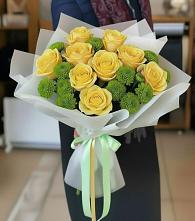 Букет цветов из:  Хризантемы и Розы в Зиме