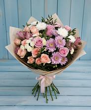 Букет цветов из:  Хризантемы, Розы и Альстромерии #REPLACE_PRED# Зиме