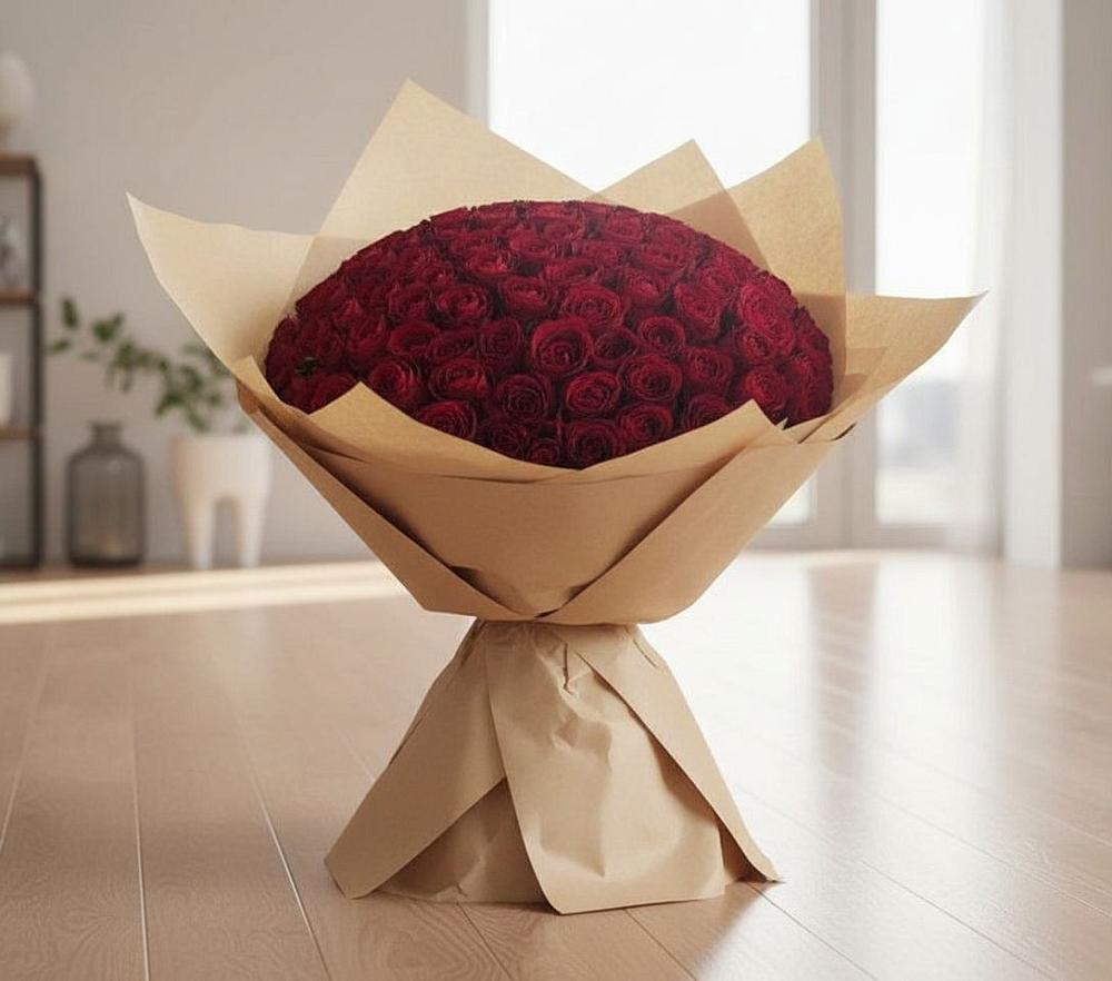 Букет 101 Красная роза в Зиме