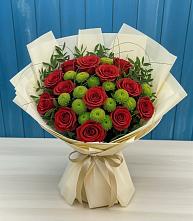 Букет цветов из:  Розы и Хризантемы в Зиме