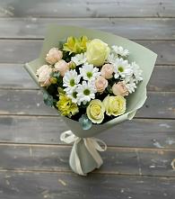 Букет цветов из:  Альстромерии, Розы и Хризантемы в Зиме